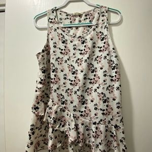 White Floral Sleeveless Ruffle Top